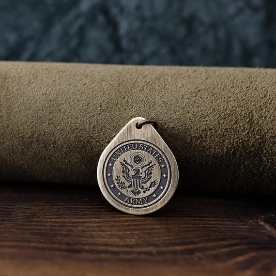 US Army Necklace/Pendant. Made from Solid Brass with Adjustable/Sliding Leather Cord.
