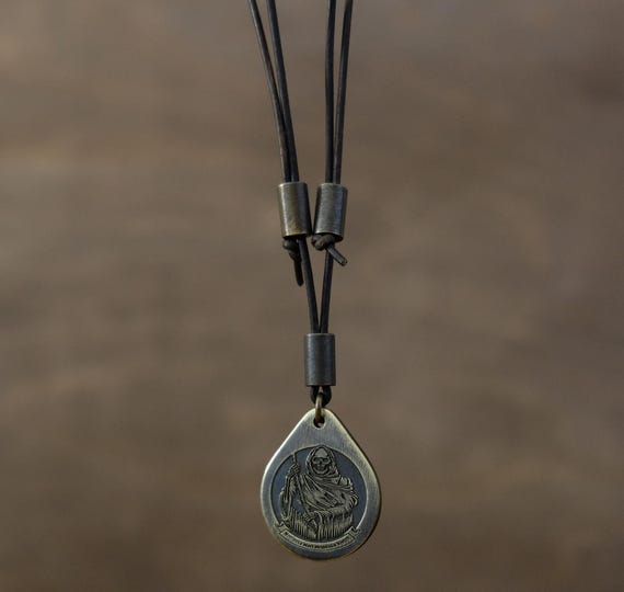 Memento Mori Brass Skull Necklace/Pendant. Made from Solid Brass with Adjustable/Sliding Leather Cord.