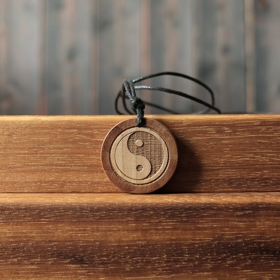 Yin Yang Necklace/Pendant, Round Solid Wood. Taijitu Necklace, Zen Jewelry.