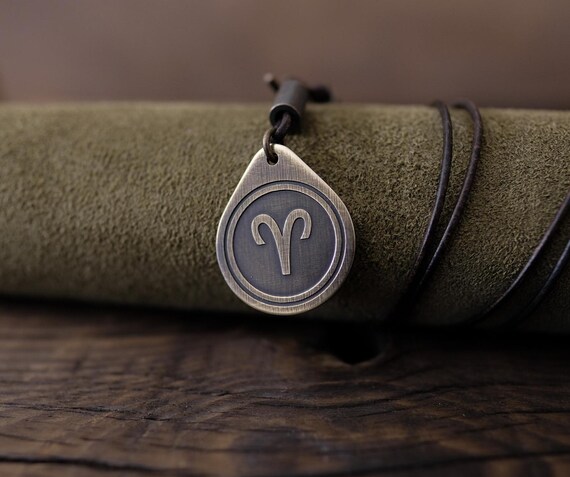 Zodiac Necklace/Pendant. Made from Solid Brass with Adjustable/Sliding Leather Cord.
