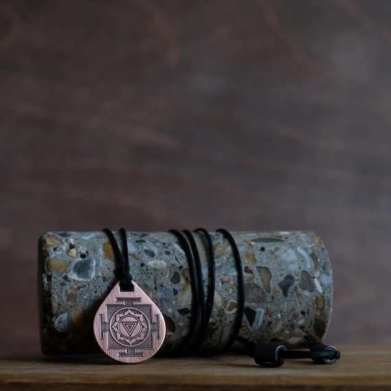 Kali Yantra Rose Brass Pendant | Divine Feminine Power Necklace | Sacred Geometry | Leather Cord | Tantric Spiritual Jewelry