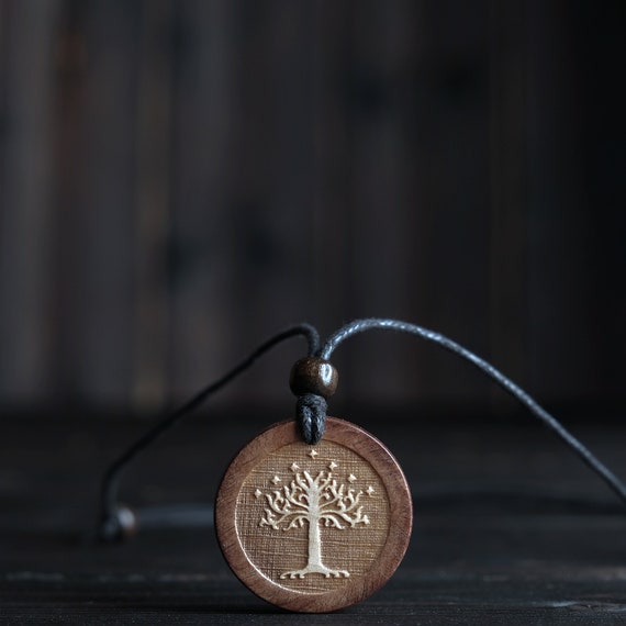 Wood Necklace-Gondor Tree-Tree of Gondor-White Tree of Gondor-Tree Necklace-Tree of Life-Wooden Pendant-Solid Wood Necklace-Brown Necklace.