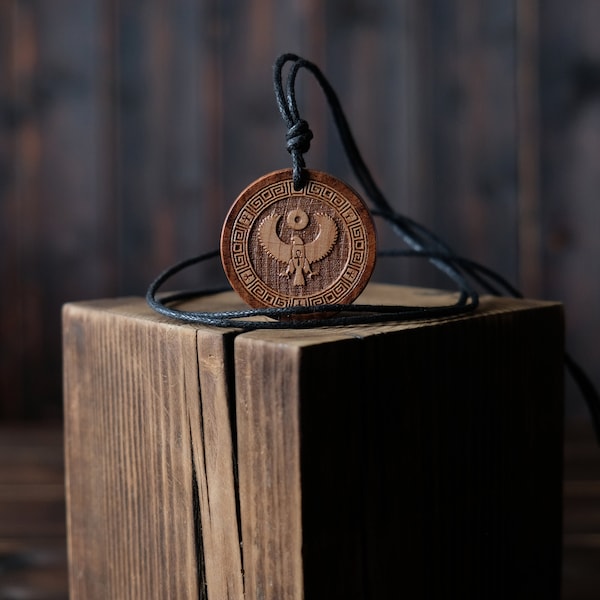 Falcon Necklace/ Pendant. Made from Solid Wood. Horus God Symbol Necklace.