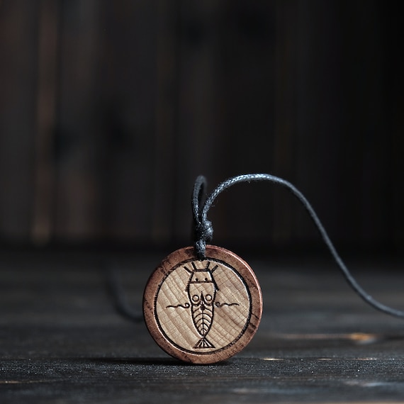Wood Necklace-Nommo Pendant, Nummo Symbol, Carved from Solid Wood.