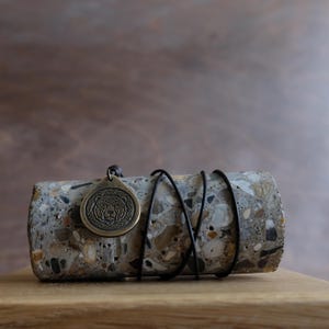 Celtic Bear Necklace/Pendant. Made from Solid Brass with Adjustable/Sliding Leather Cord.