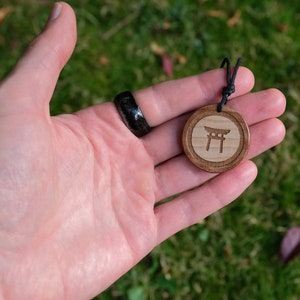 Wood Necklace-Torii Necklace, Shinto Gate Pendant, Japanese Gate Symbol Solid Wood Pendant. Brown Shinto Gate. Shinto Shrine Symbol. image 4