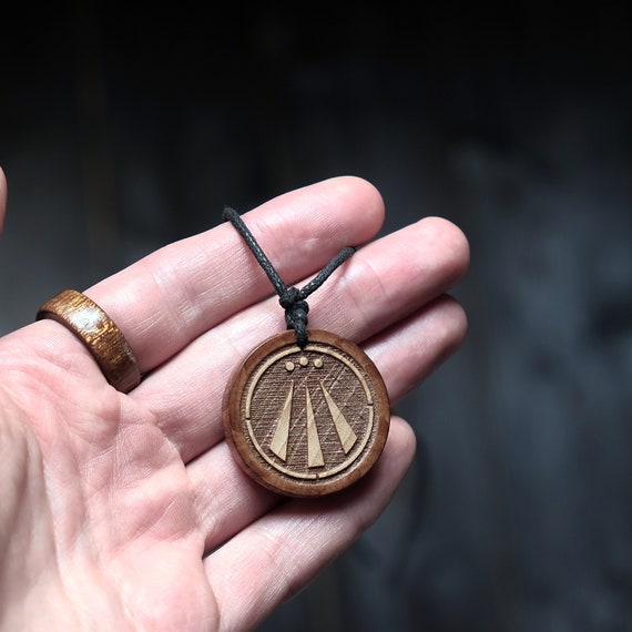 Wood Necklace awen Pendant Neo druid Symbol Made From Solid Sycamore Wood. Etsy