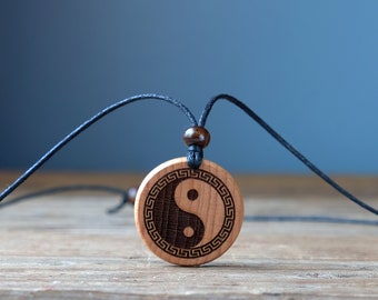 Wood Necklace-Yin Yang Necklace, Yin Yang Pendant, Yin Yang Choker, Yin Yang Charm, Spiritual Gift, Spiritual Necklace, Meditation Necklace.