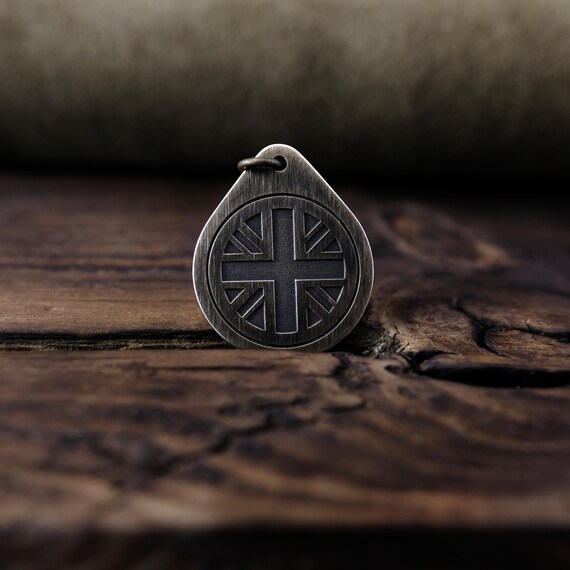 United Kingdom Flag Necklace/Pendant. Made from Solid Brass with Adjustable/Sliding Leather Cord.