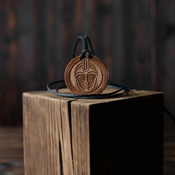 Anglo-Saxon Goddess Ing, Round Solid Wood. Anglo-Saxon mythology necklace.  Ingwaz Goddess Necklace/Pendant.