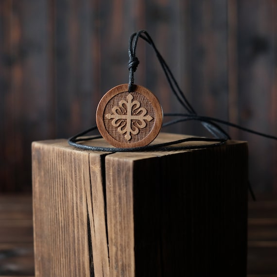 Cross of Calatrava Necklace/Pendant, Round Solid Wood.  Cross Symbol Jewelry, Order of Calatrava Wooden Pendant. Wooden Cross.