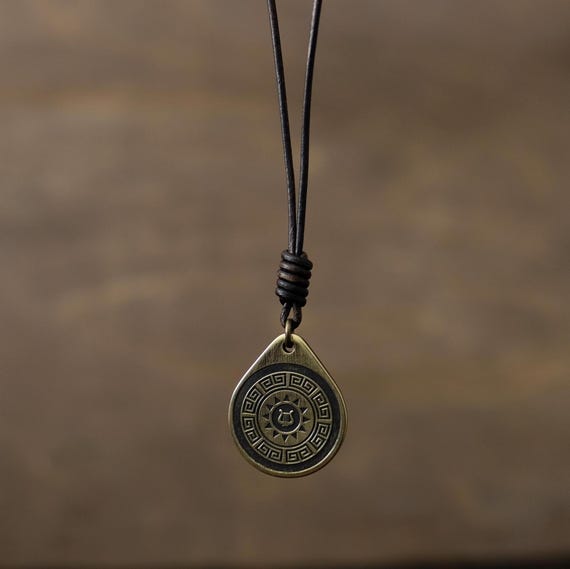 Apollo God Necklace/Pendant. Made from Solid Brass with Adjustable/Sliding Leather Cord.