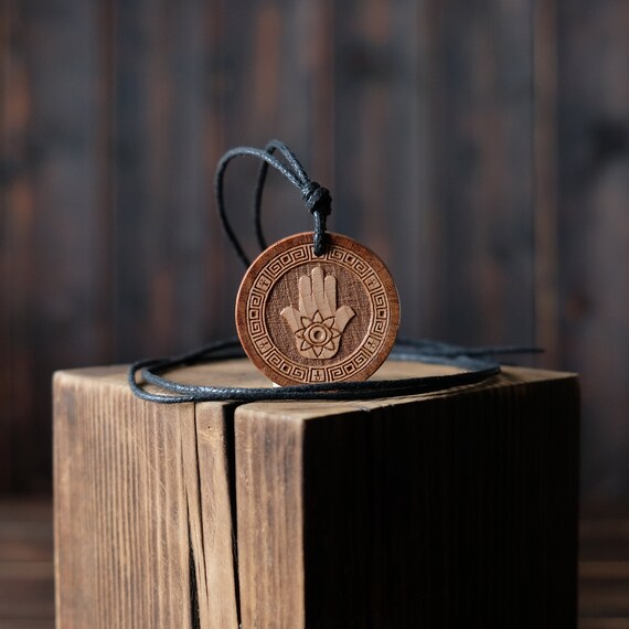 Hamsa Hand Necklace/Pendant. Made from Solid Wood. Hand of Miriam Symbol Necklace.