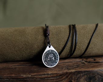 Knights Templar Seal Titanium Pendant — Medieval Knight, Leather Cord, Brass Beads
