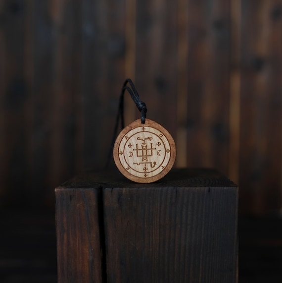 Seal of the Gabriel. This Round Handmade Wooden Brown Necklace/Pendant Made From Solid Wood.