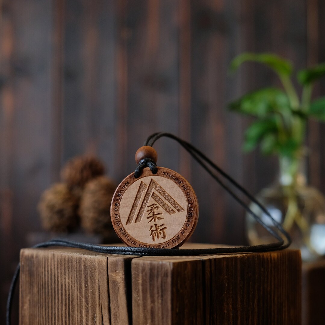 Wood Necklacejiu Jitsu Pendant Martial Art Necklace Carved Etsy