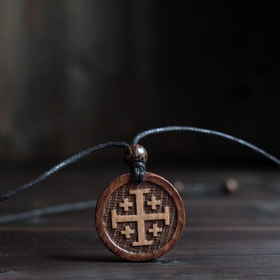 Wood Necklace-wooden Cross Necklace-jerusalem Cross crusaders  Crosspendant/necklace, Handmade Gift. Catholic Cross Wooden Amulet. 