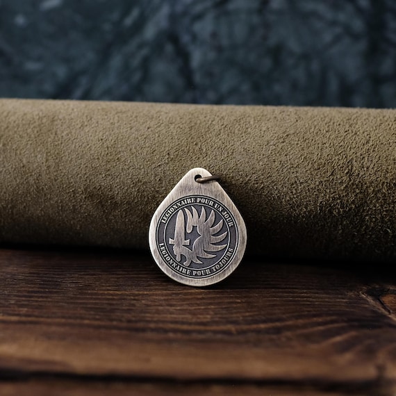 French Foreign Legion Symbol Necklace/Pendant. Made from Solid Brass with Adjustable/Sliding Leather Cord.