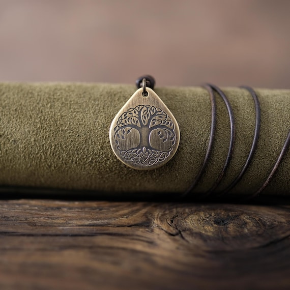 Celtic Tree of Life Necklace/Pendant. Made from Solid Brass with Adjustable/Sliding Leather Cord.