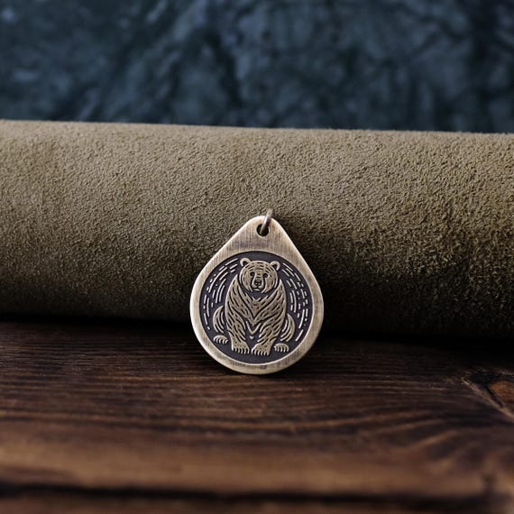Bear Necklace/Pendant. Made from Solid Brass with Adjustable/Sliding Leather Cord.