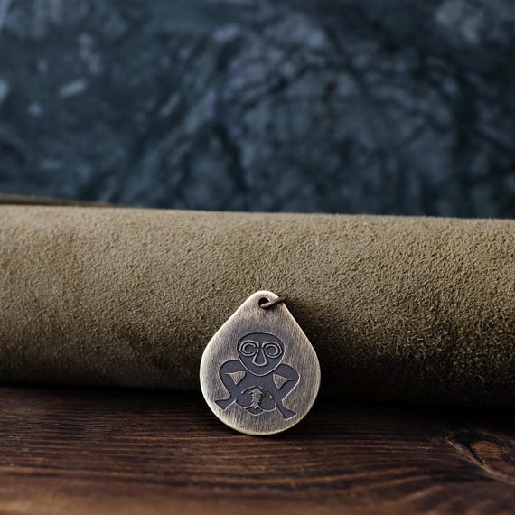 Sheela Na Gig Necklace/Pendant. Made from Solid Brass with Adjustable/Sliding Leather Cord.