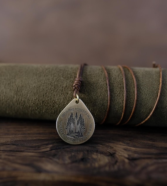 John Muir Forest Necklace/Pendant. Made from Solid Brass with an Adjustable/Sliding Leather Cord.