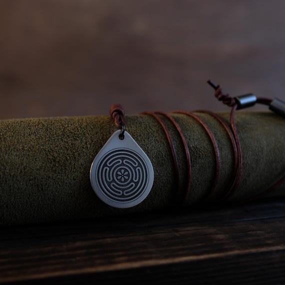 Hecate's Wheel Necklace/Pendant. Made from Solid Titanium with an Adjustable/Sliding Leather Cord.