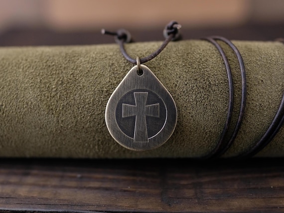 Handcrafted Brass Cross Pendant - Teardrop Faith Necklace