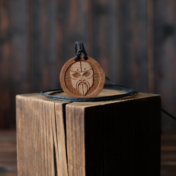Odin God Wooden Necklace , Round Solid Wood. Nordic/Norse Mythology Necklace. Odin God Necklace/Pendant.