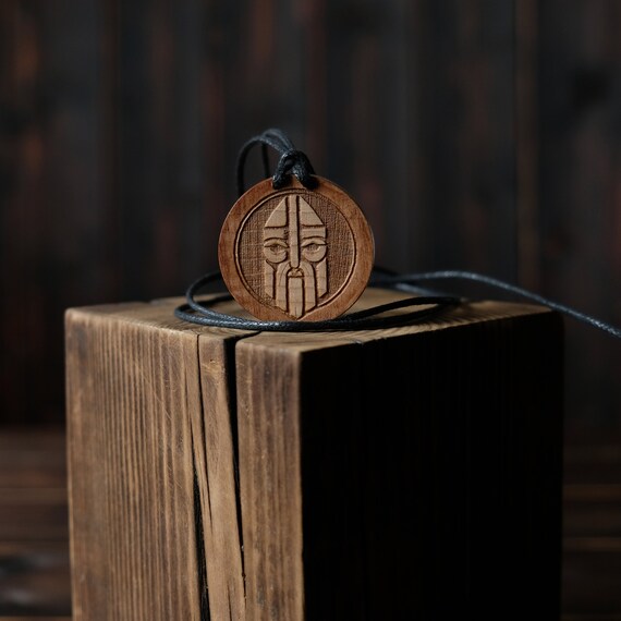 Norse God Heimdall, Round Solid Wood. Norse mythology necklace.  Necklace/Pendant.