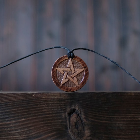 Pentagram or Pentacle Solid Wood Brown Color Handmade Necklace/Pendagram.