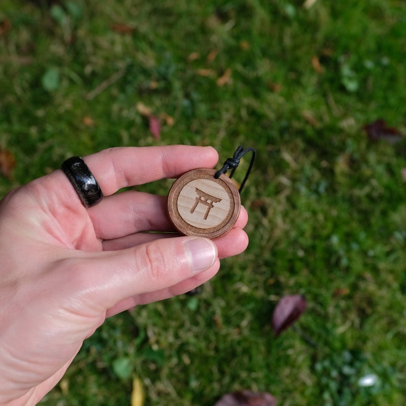 Wood Necklace-Torii Necklace, Shinto Gate Pendant, Japanese Gate Symbol Solid Wood Pendant. Brown Shinto Gate. Shinto Shrine Symbol. image 6