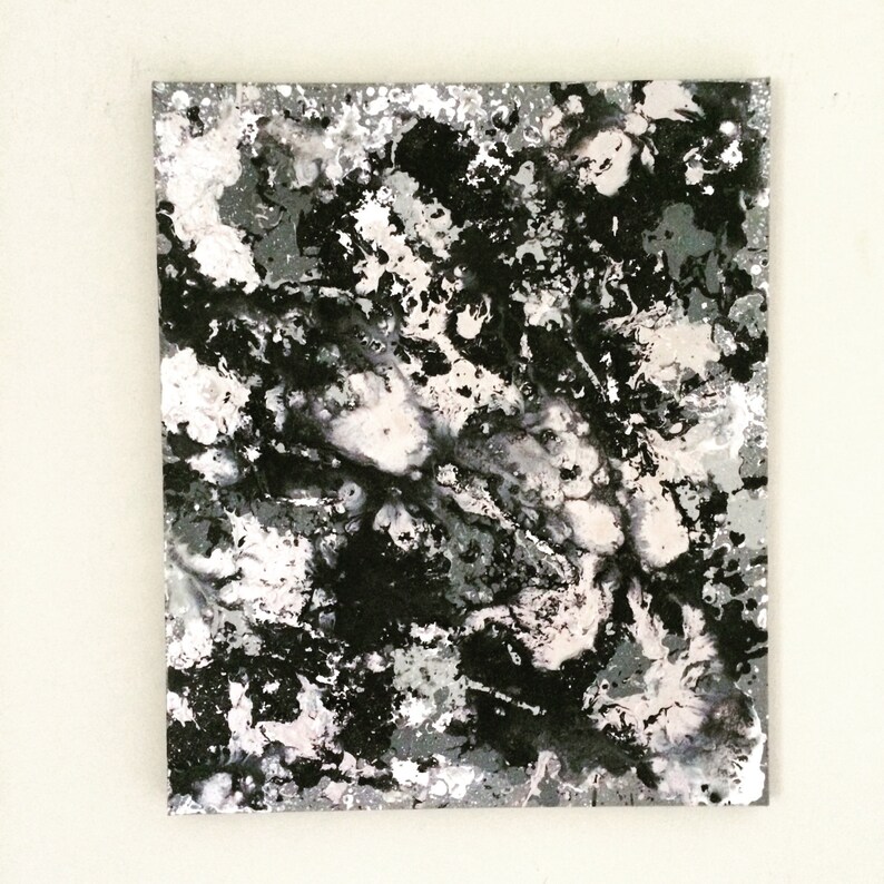 Toile Noir Argent Art Action Painting Noir Splatter Art Noir Etsy