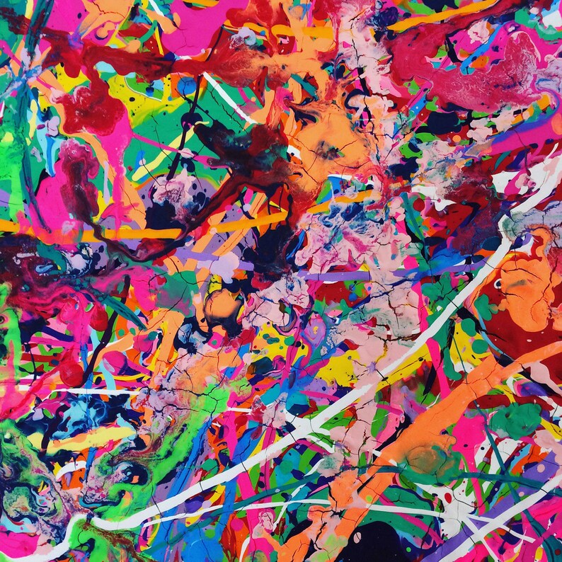 Neon Abstract Art Splatter Painting Colorful Canvas Art Large Etsy