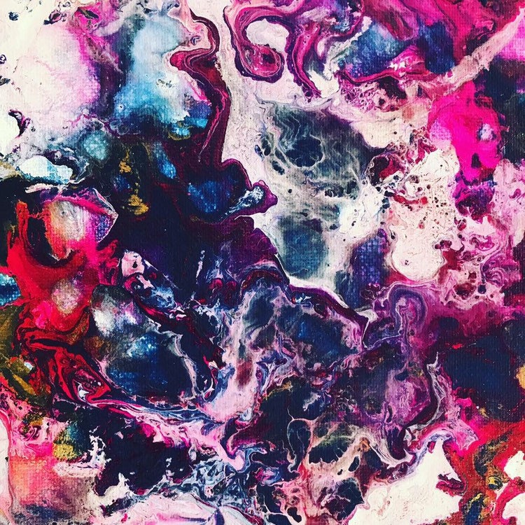 Large Abstract Wall Art Hot Pink Fluid Artwork Pink Blue Gold Etsy