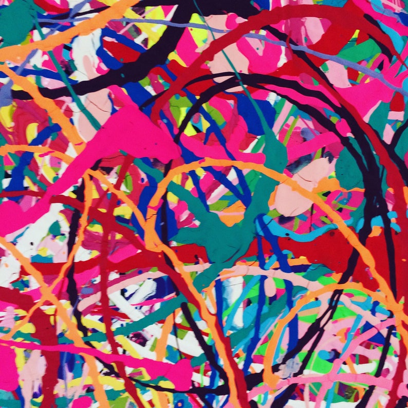 Abstract Neon Art Splatter Painting Pink Orange Art Original Etsy