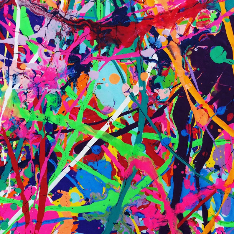 Neon Colorful Art Abstract Painting Splatter Pink Art