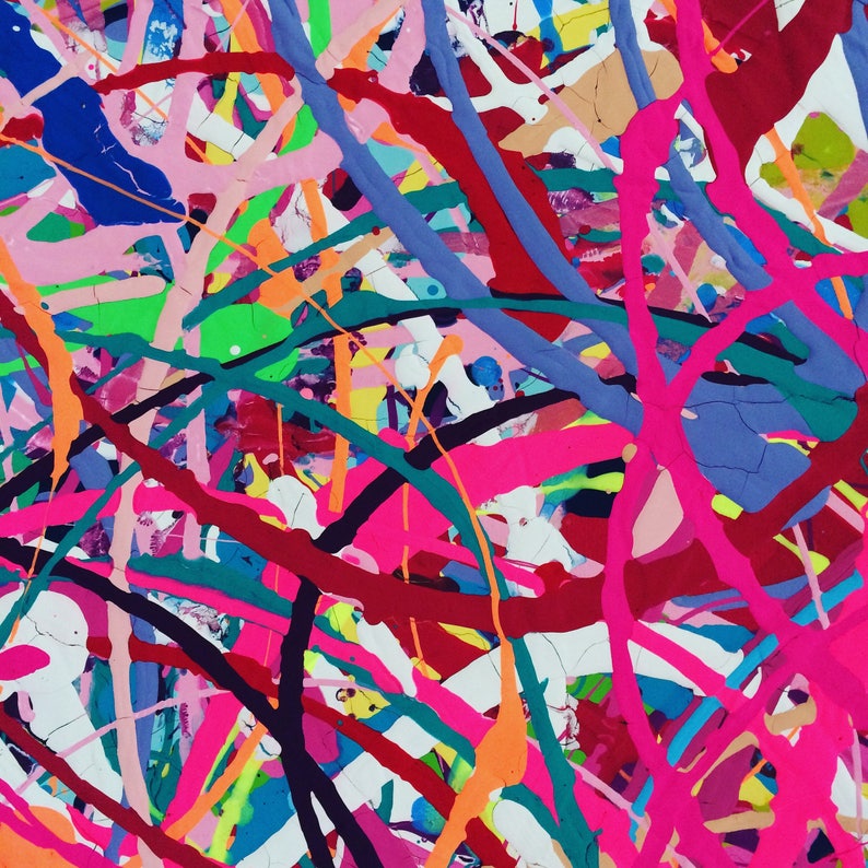 Abstract Neon Art Splatter Painting Pink Orange Art Original Etsy