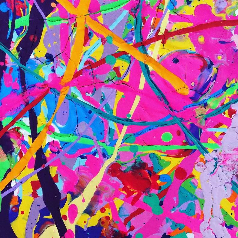 Neon Colorful Art Abstract Painting Splatter Pink Art Original Etsy Australia