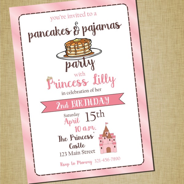 Pancakes + Pajamas Princess Party Invitation