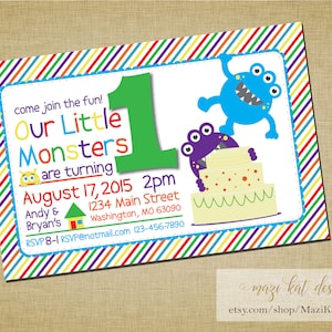 First Birthday Monster Invitation for Twins