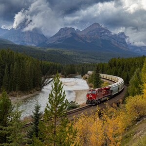 Train in the Valley in Banff Canada Fine Art Photo, Metal, Canvas or Acrylic Print Banff Art wall hanging living room gifts