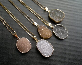 Boho Pendant Natural Pendant Gold Edged Hamsa Hand Pendant Unique Jewelry, Druzy Pendant