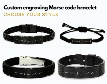 Morse code bracelet for men, Custom engraving bracelet for men, Custom Morse code bracelet, Mens engraved bracelet, Black bracelet for him