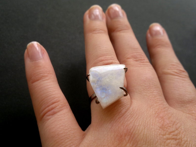 Moonstone Ring Moonstone Jewelry Blue Moonstone Ring Stone Ring Gemstone Ring Gemstone Jewelry Adjusable Ring Black Ring Rainbow Moonstone