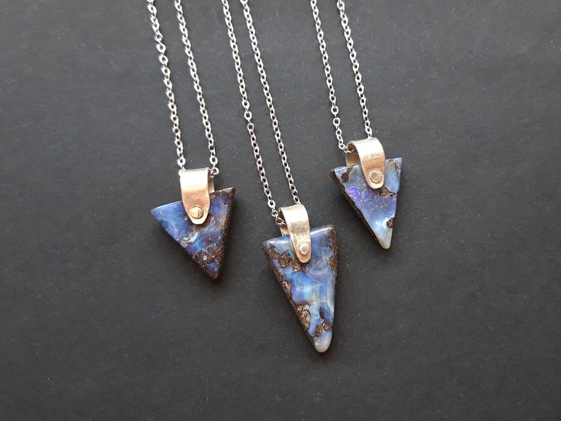 Opal Necklace Blue Opal Pendant Opal Jewelry Australian Opal Necklace Genuine Opal Necklace Stone Necklace Geometric Pendant Silver Opal