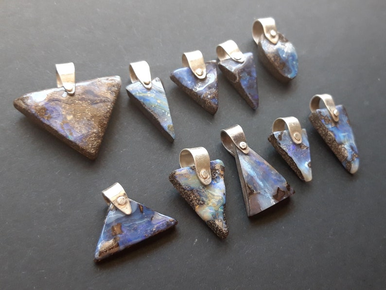 Opal Necklace Blue Opal Pendant Opal Jewelry Australian Opal Necklace Genuine Opal Necklace Stone Necklace Geometric Pendant Silver Opal