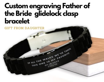 Father of the bride gift from daughter, Of all the walks we've taken bracelet, Personalized engraved bracelet men, black engraved bracelet