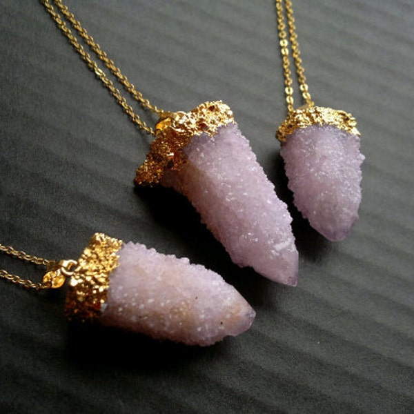 Spirit Quartz Necklace Cactus Quartz Necklace Amethyst Druzy Necklace Amethyst Pendant Amethyst Jewelry Gold Dipped Spirit Quartz Pendant