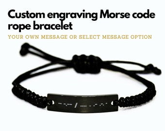 Morse code bracelet for men, Engraved bracelet for men, Custom Morse code bracelet for him, Secret message bracelet, Rope bracelet men